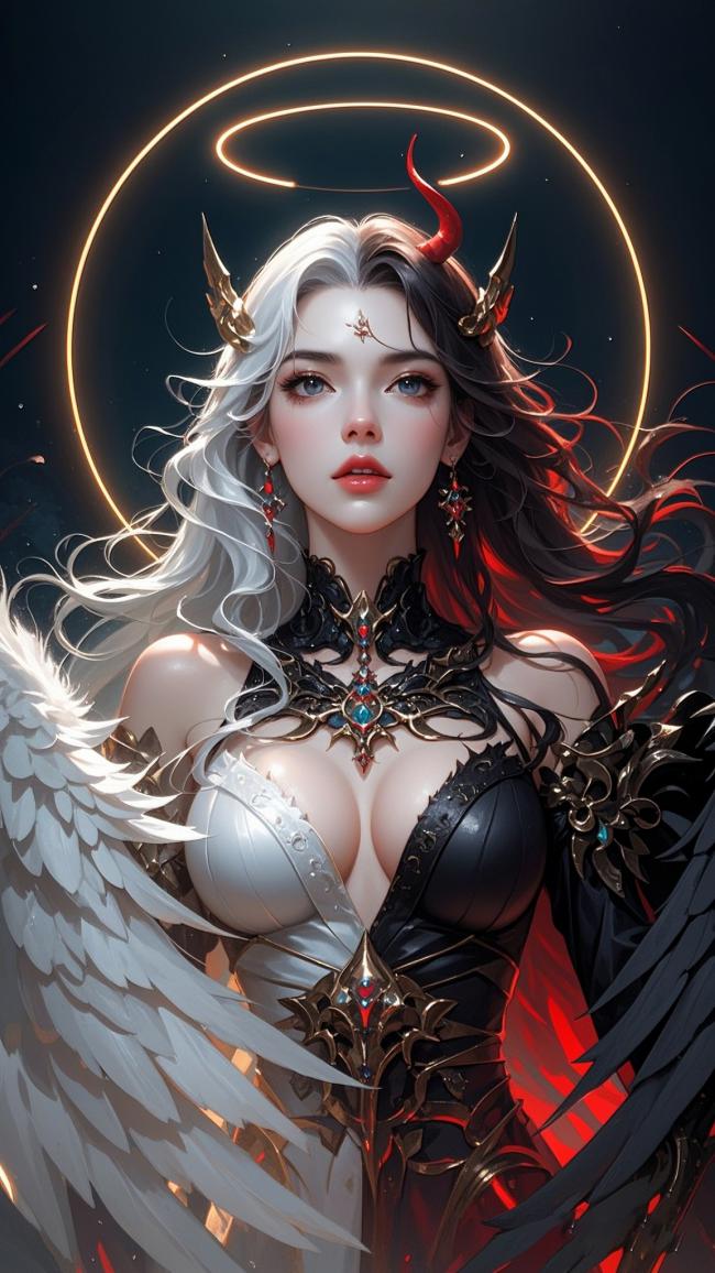 天使恶魔双翼女神插画