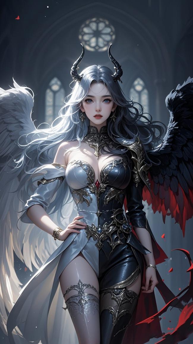 暗黑双生天使恶魔角色插画