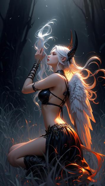 幽林银翼天使少女写实插画