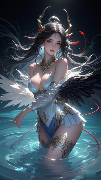 黑翼天使女神水下幻境插画