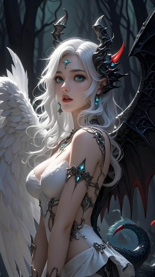 天使与恶魔交织的奇幻女神肖像