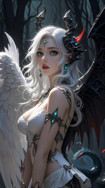 天使与恶魔交织的奇幻女神肖像