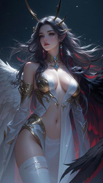 堕天使女神：双翼圣魔交织的奇幻肖像