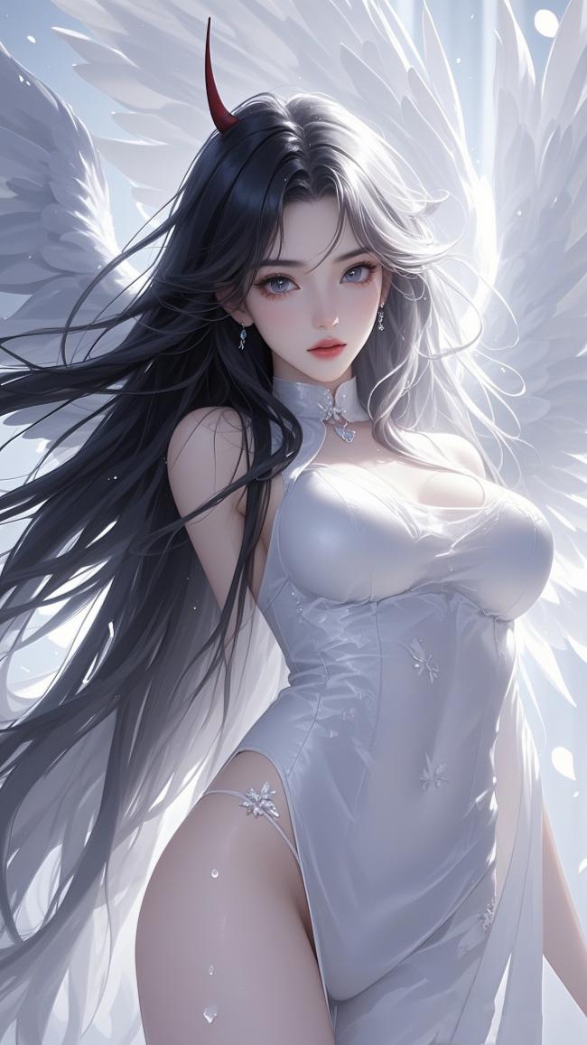 天使恶魔共舞：黑发银翼少女写真