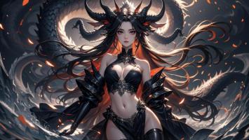 暗黑龙后与巨龙共舞的奇幻场景