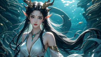 深海仙子水下写真：龙角女神唯美降临