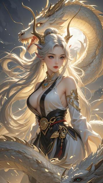 银发仙姬御白龙，仙侠玄幻风神图