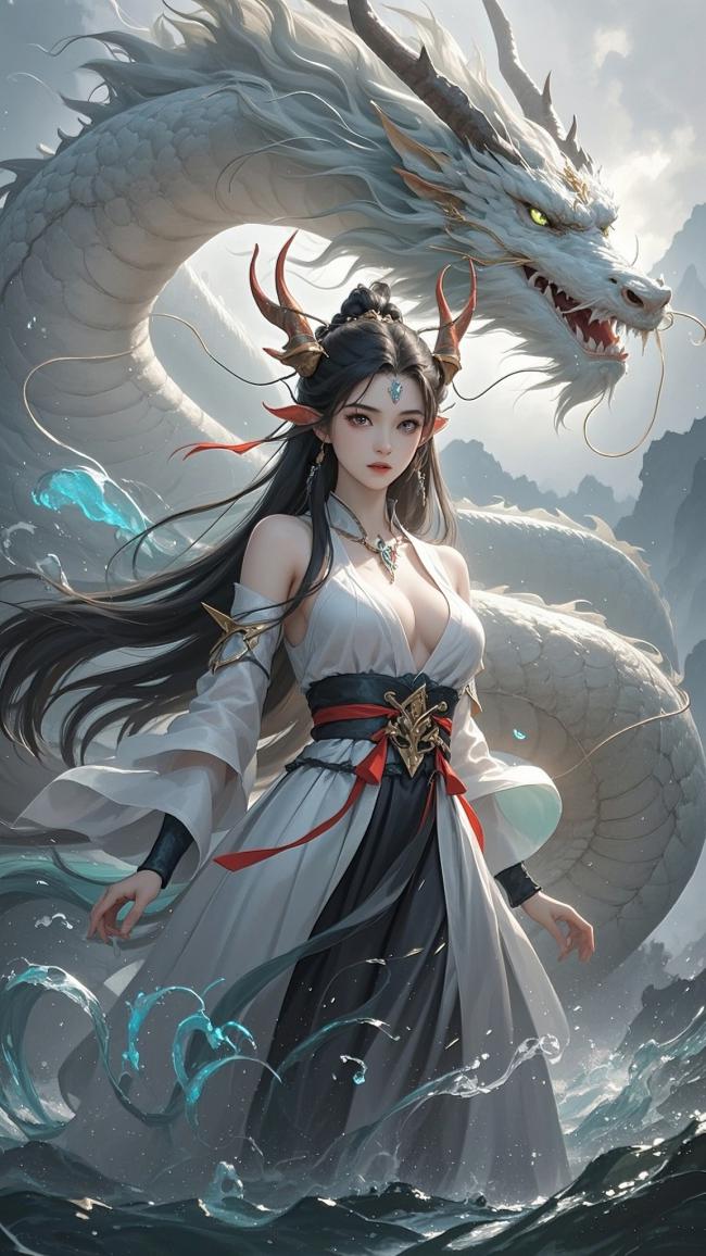 白龙伴仙女，海浪中神话对决