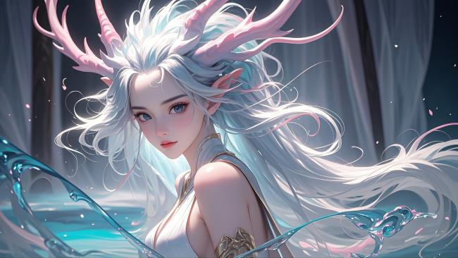 仙狐龙角少女水畔写真