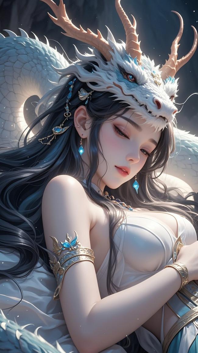 龙冠仙姬闭目静美图