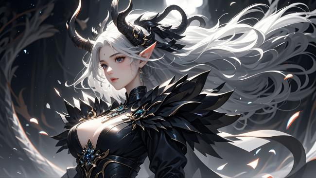 黑角魔女吉卜力风插画