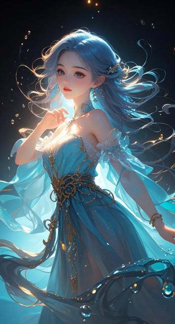 蓝发仙子水下翩跹，梦幻光影交织