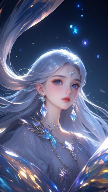 银发仙子星空幻境插画