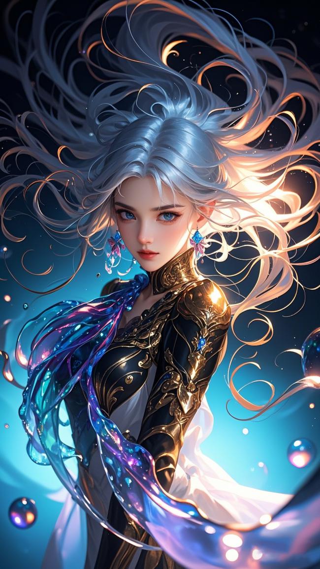 银发魔女科幻铠甲插画