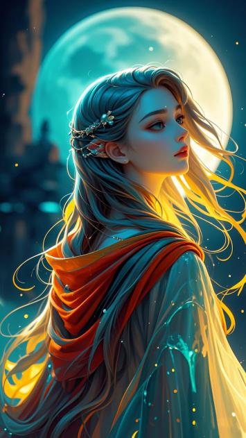 月夜银发少女梦幻肖像