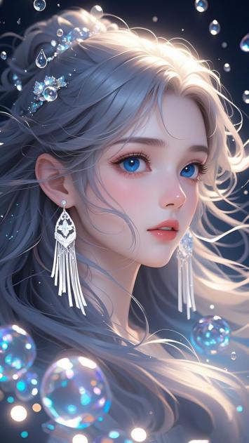 银发蓝眸少女梦幻肖像