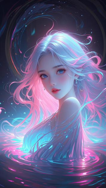 霓虹水下的赛博少女：光影交织的未来幻境