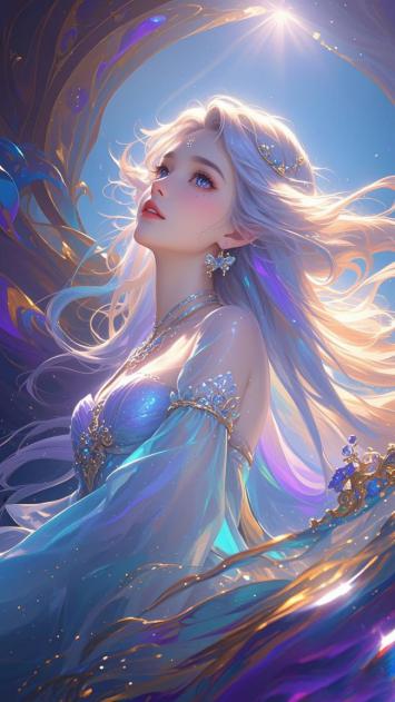 仙侠女神光耀云端，银发流光梦幻飘逸