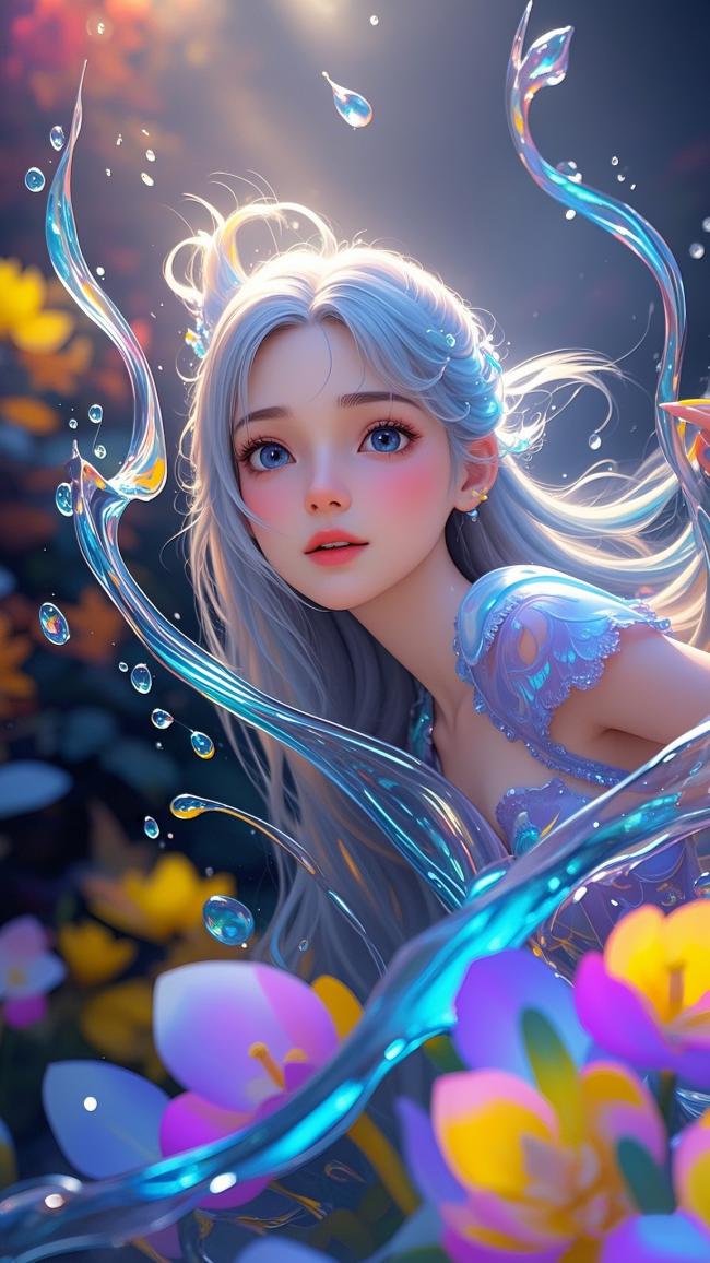 银发水灵少女梦幻水波场景