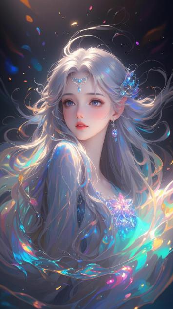 银发仙子幻彩流光插画