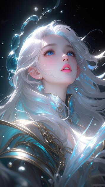 冰瞳仙子水影缭绕，仙侠玄幻风角色插画