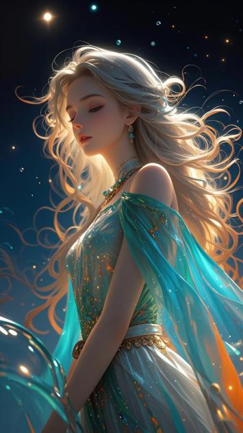 星空下的银发仙子：3D渲染奇幻美学图