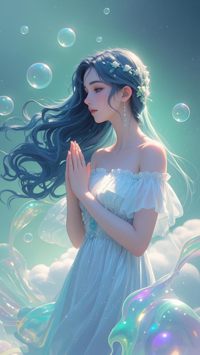 蓝发少女梦幻泡泡写真