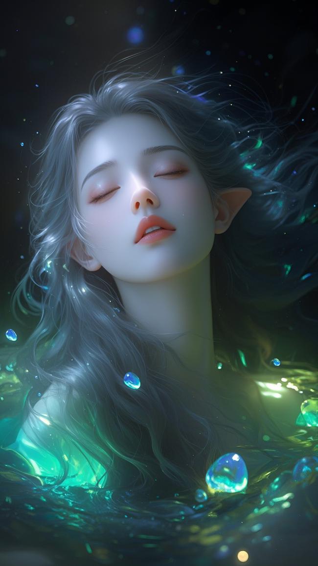 水下精灵闭目沉眠，晶光闪烁如梦似幻