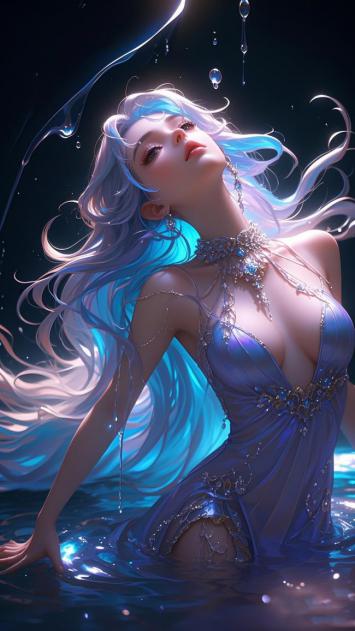 蓝发水灵少女沉浸深海幻境