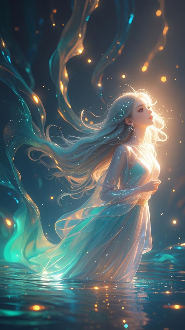 仙灵水境少女，流光长发梦幻飘舞