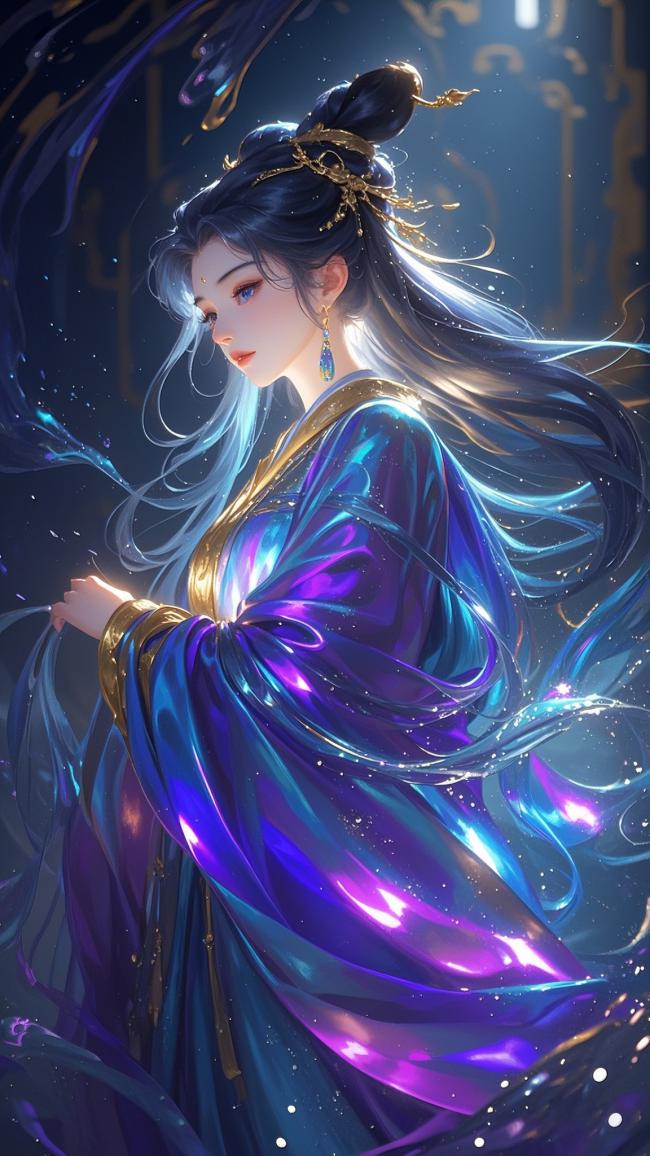仙侠玄幻女神：紫蓝霓虹华服飘逸登场