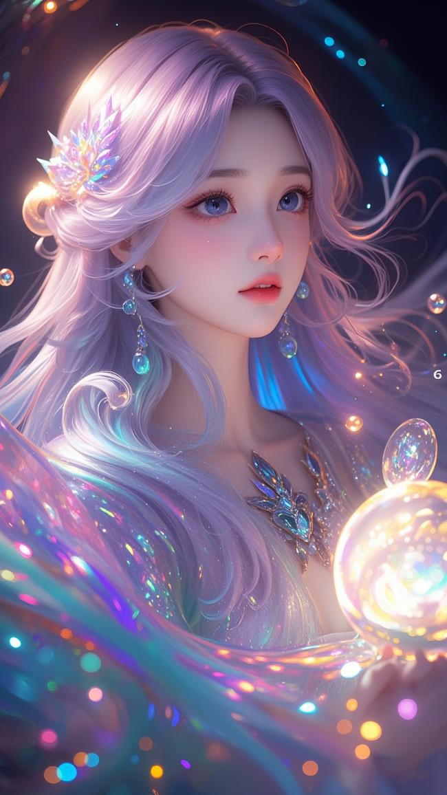 银发魔女持光球，梦幻星尘漫天飞