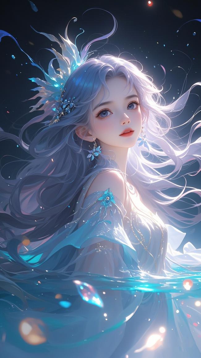 蓝发仙子水下幻境赛璐璐插画