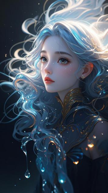 蓝发精灵少女3D渲染肖像 ✨