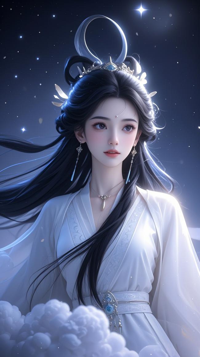 云巅仙子月华映，古风汉服玄幻美