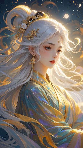 银发仙子汉服写真，星空下梦幻飘逸