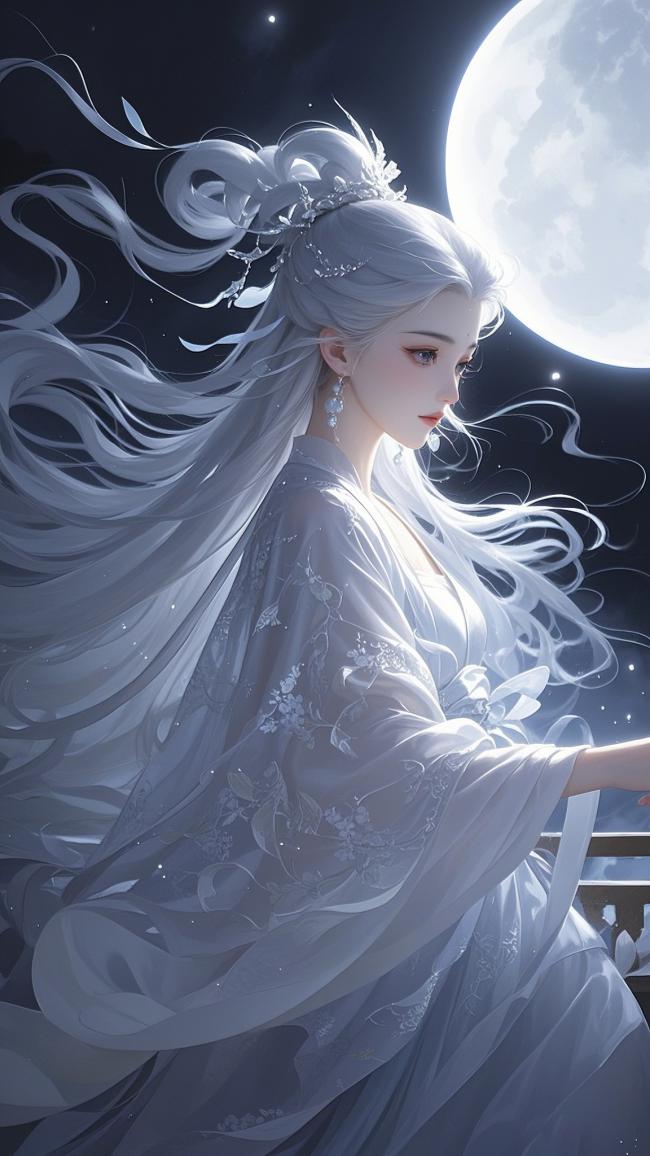 月夜仙子银发飘逸汉服写真