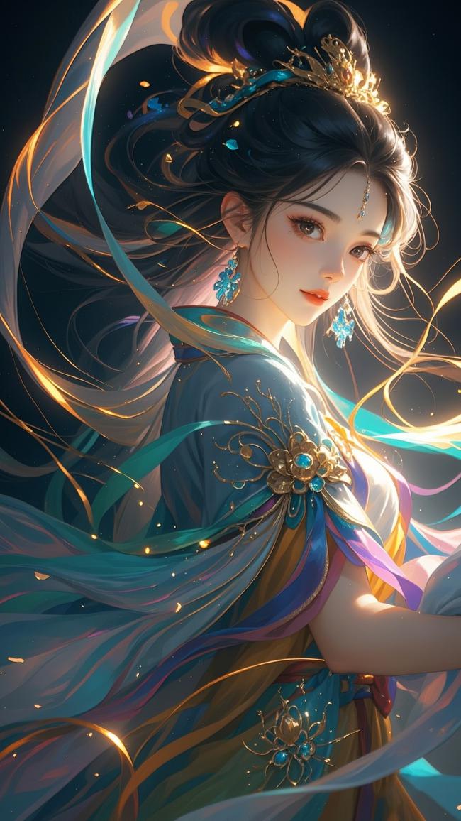 仙侠古风美女飘带飞舞图