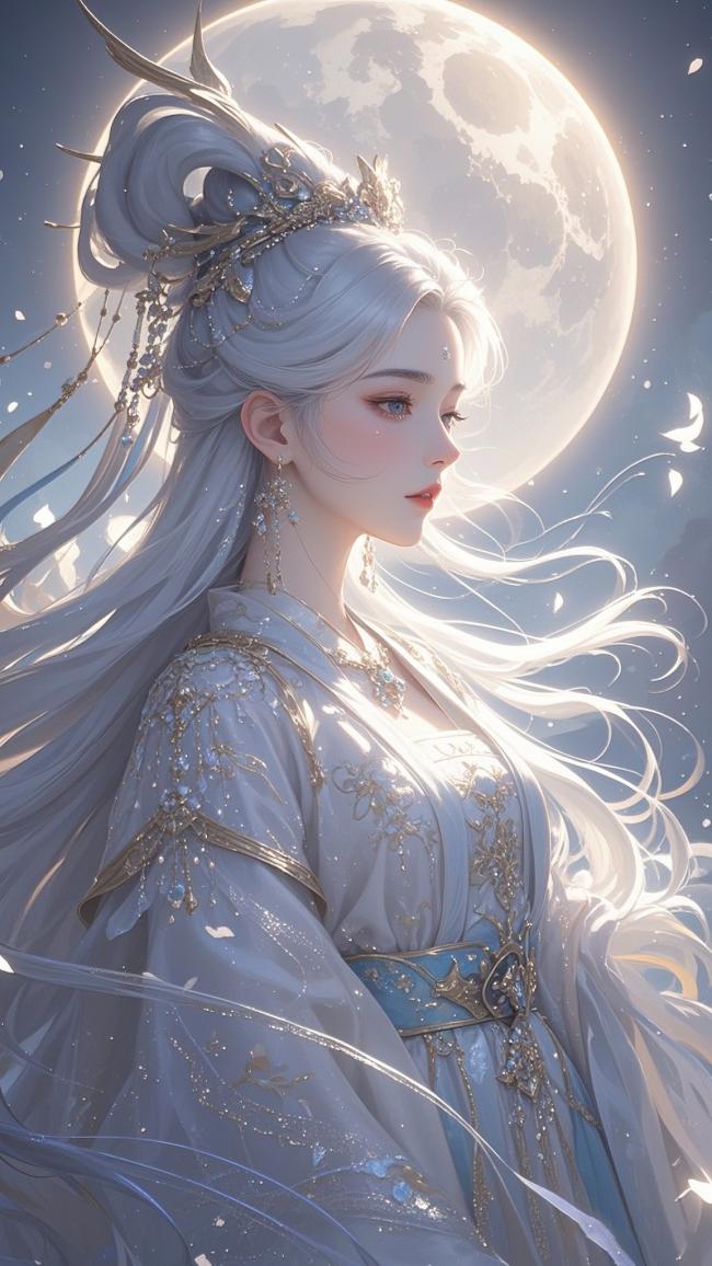 月下仙子银发汉服写真