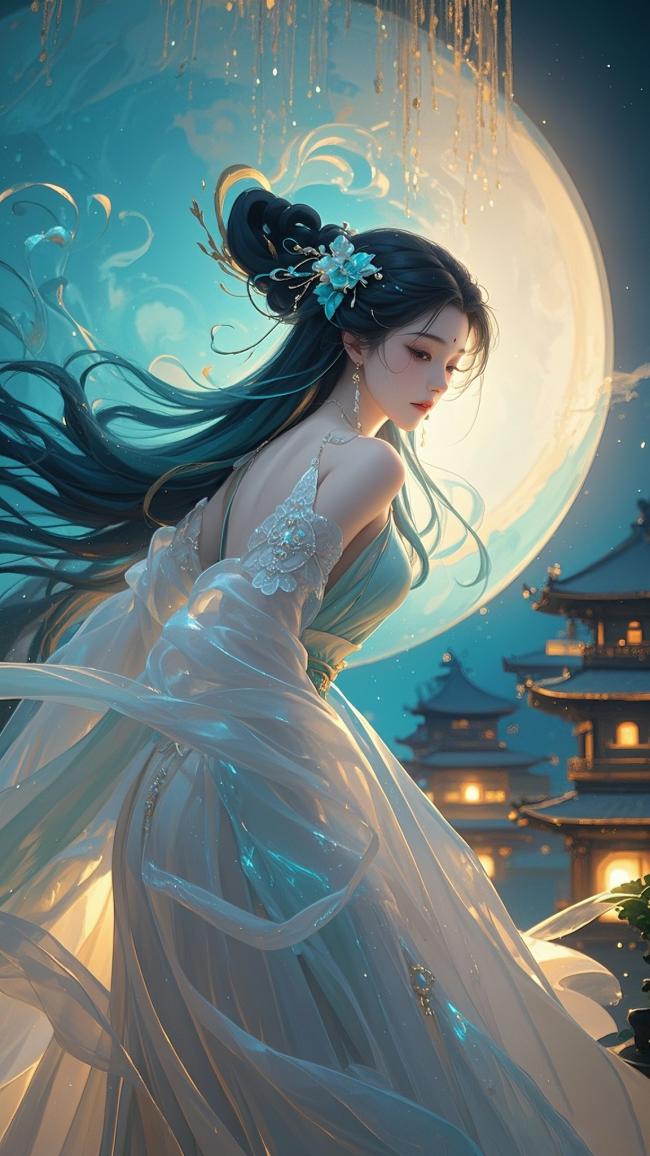 月夜仙子汉服写真图