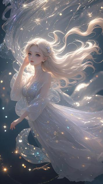 星尘仙子飘逸立绘，梦幻唯美国风插画