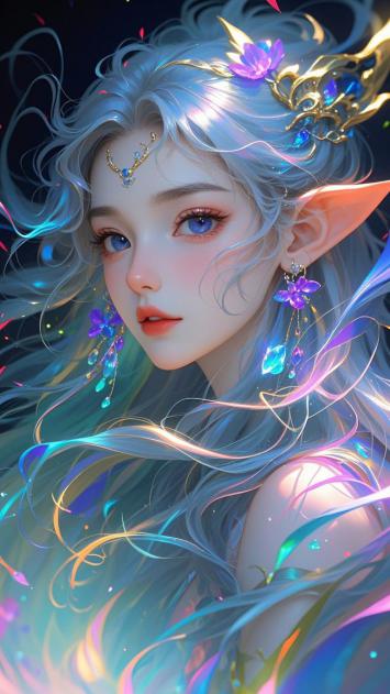 银发精灵少女仙侠玄幻插画