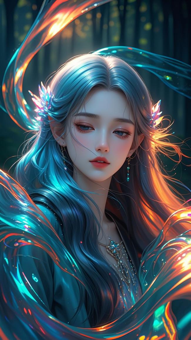 蓝发仙子森林幻光写真