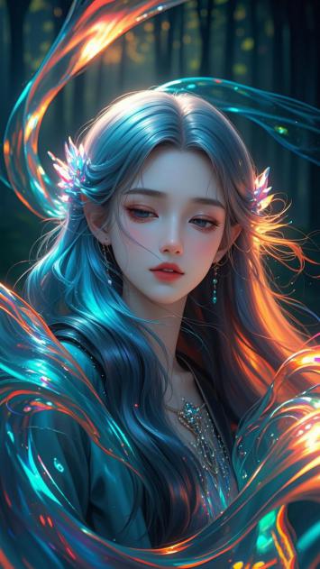 蓝发仙子森林幻光写真