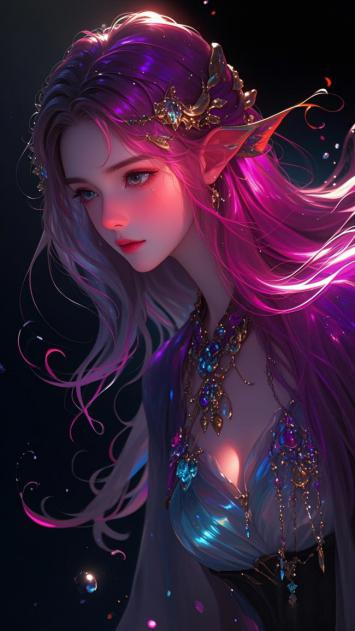 紫发精灵少女3D艺术插画