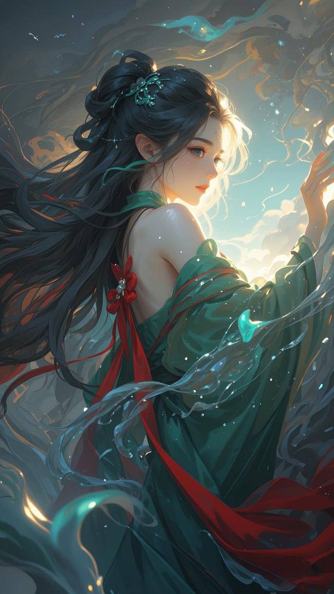 仙侠少女水雾飞舞，古风汉服梦幻飘逸