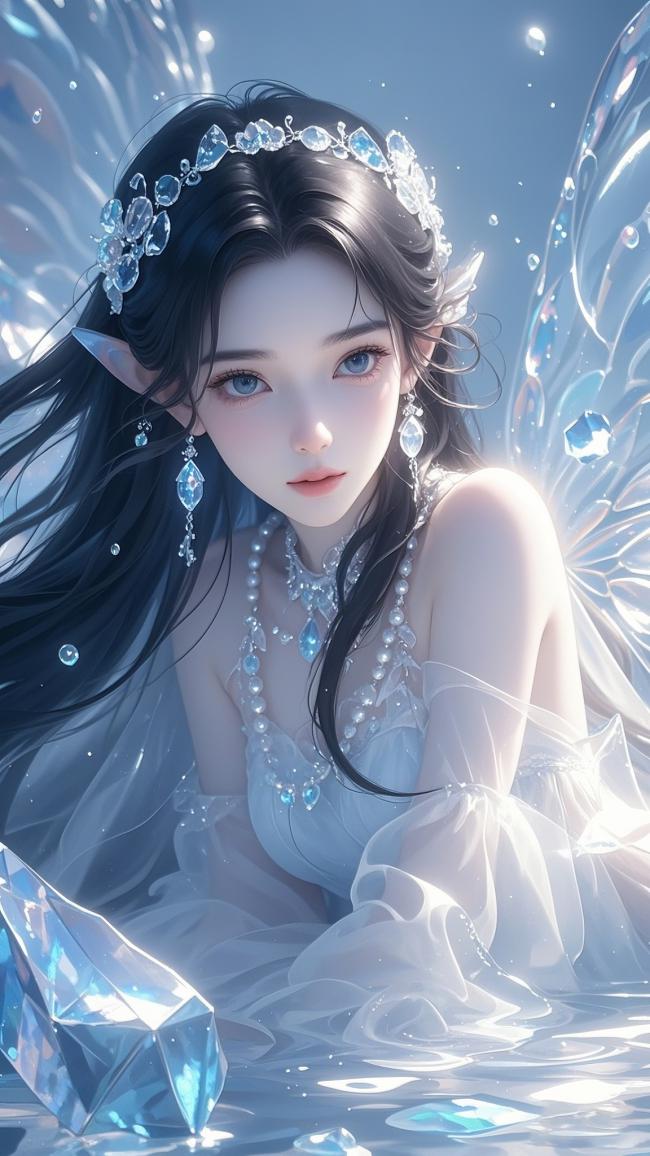 冰晶精灵少女3D写实插画