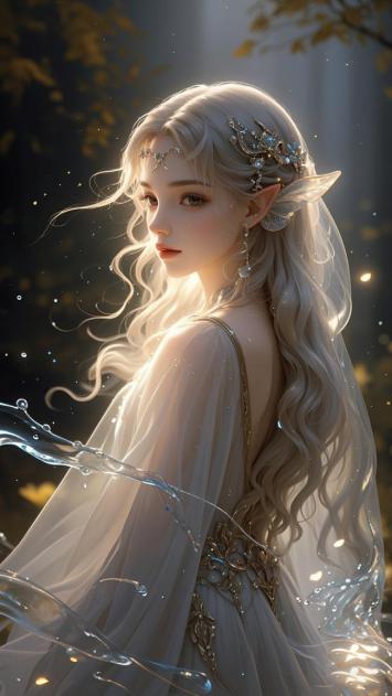 银发精灵少女森林光影写真