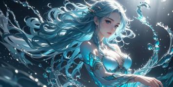 蓝发水灵仙子水下飘舞奇幻图