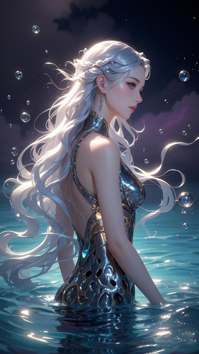 银发水灵科幻美人鱼3D渲染图